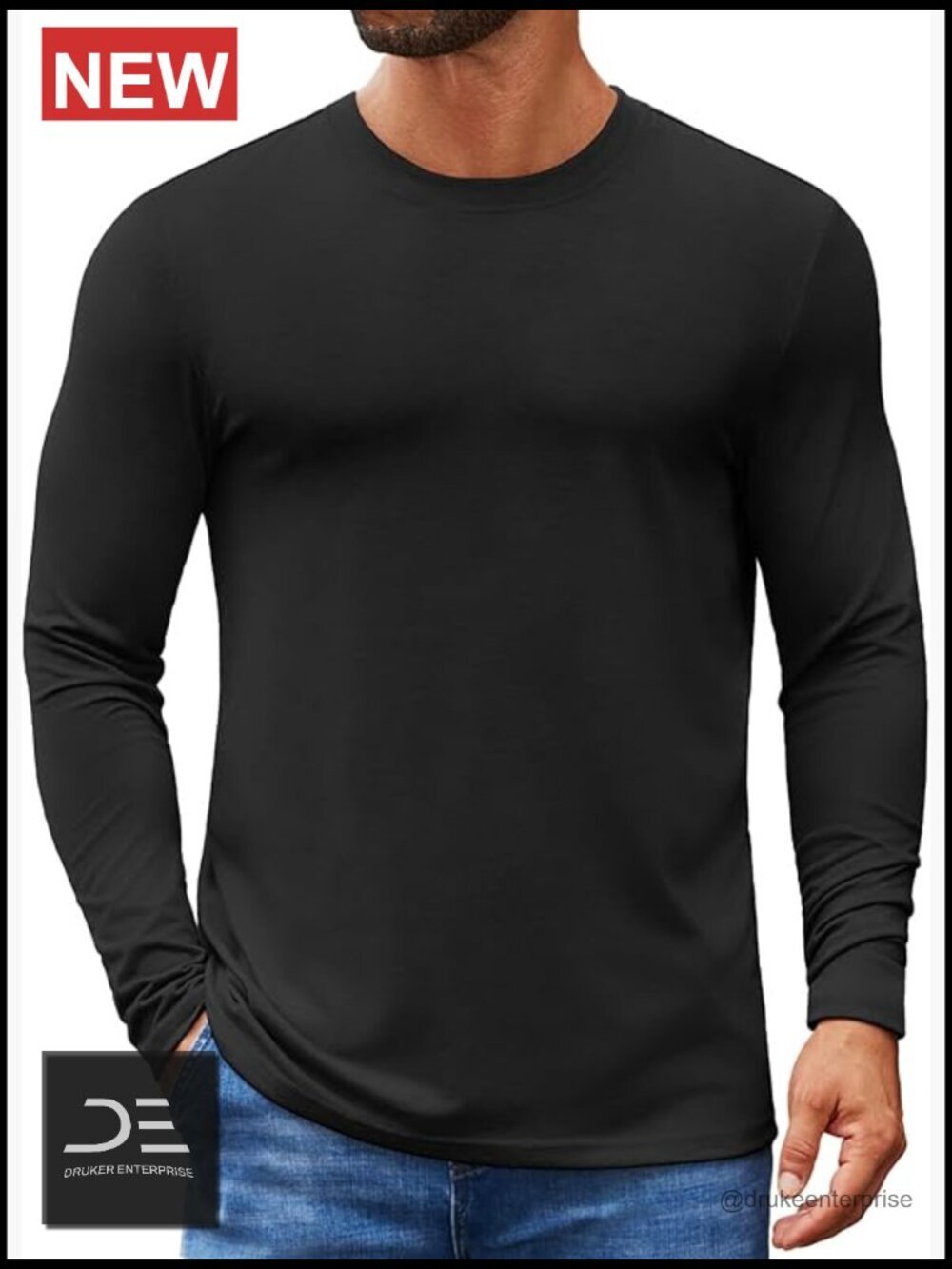 Men's Long Sleeve Crew Neck T-Shirt Soft Stretch Casual Pullover Tee